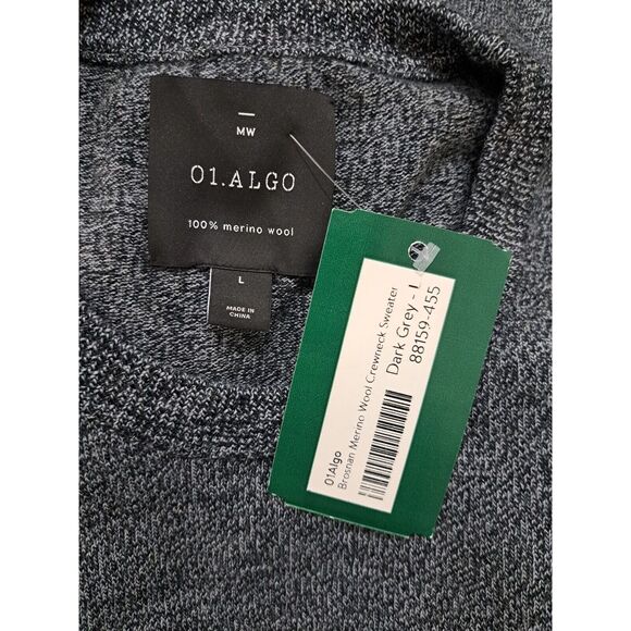 Mens large 100% merino wool sweater dark gray Grey  01 algo crewneck soft - Picture 4 of 9